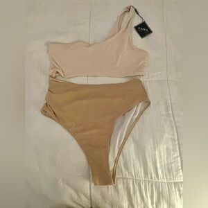 Zaful Cream Ribbed Bikini Set